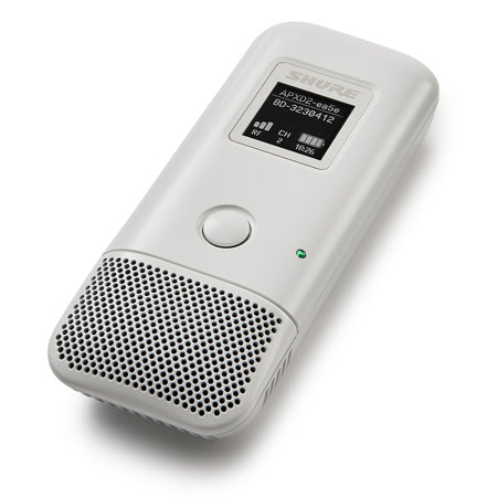 SHURE MXW6XW/C Transmisor de superficie cardioide, Micrófono plano de superficie transmisor inalámbrico, con cápsula cardioide, autonomia de hasta 17 horas con bateria SB906 incluida. BLANCO