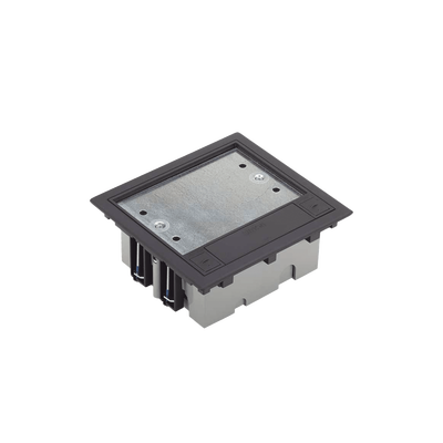 Caja de Suelo Simon Serie S / Para Voz, Datos o Contactos Eléctricos / Capacidad para 2 Módulos / Con Registro Integrado para Fijación en Concreto / Profundidad Ajustable de 70 a 100 mm / Alta Resistencia Mecánica y Térm