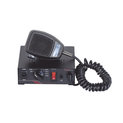 Sirena Vehicular de 100W de Potencia, Con Switch Giratorio de 6 posiciones y Micrófono Integrado de Uso Rudo