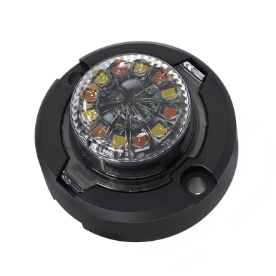 Estrobo Oculto de 12 LED, Brida negra, 12 Vcd, Rojo/Azul, Lente transparente