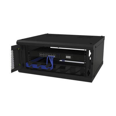 Gabinete de Pared Fijo, Con 4 Unidades de Rack, de 19 in, Fabricado en Acero, Puerta Perforada.