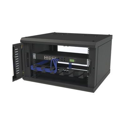 Gabinete para Montaje en Pared, con Puerta de Cristal Templado, Cuerpo Fijo, con 6 Unidades de Rack, de 19in, Fabricado en Acero