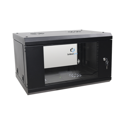 Gabinete de Pared de 6U con Puerta de Cristal Templado, 455 mm de Profundidad Total, Rack de 19in, Acero Reforzado Color Negro.