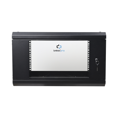 Gabinete de Pared de 6U con Puerta de Cristal Templado, 455 mm de Profundidad Total, Rack de 19in, Acero Reforzado Color Negro.