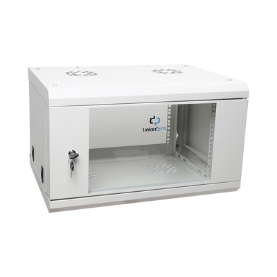 Gabinete de Pared de 6U con Puerta de Cristal Templado, 455 mm de Profundidad Total, Rack de 19'', Acero Reforzado Color Gris Mate
