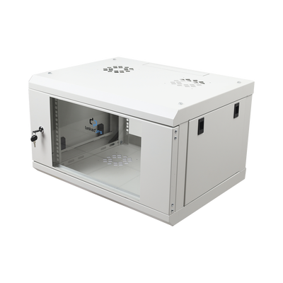 Gabinete de Pared de 6U con Puerta de Cristal Templado, 455 mm de Profundidad Total, Rack de 19'', Acero Reforzado Color Gris Mate