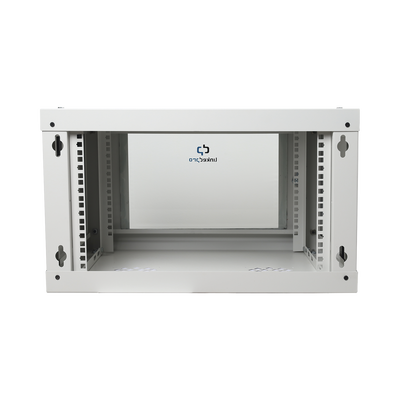 Gabinete de Pared de 6U con Puerta de Cristal Templado, 455 mm de Profundidad Total, Rack de 19'', Acero Reforzado Color Gris Mate