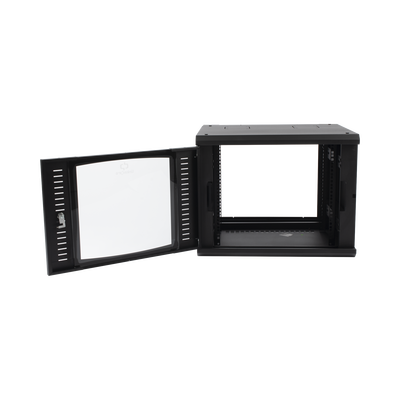 Gabinete Abatible de Pared (Con Marco Trasero) con Rack 19" de 9 Unidades. Ventana de Cristal Templado.