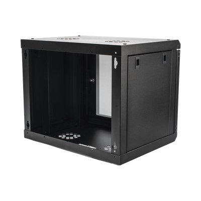 Gabinete de Pared de 9U con Puerta de Cristal Templado, 455 mm de Profundidad, Rack de 19'', Acero Reforzado Color Negro.