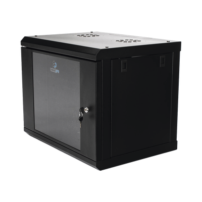 Gabinete de Pared de 9U con Puerta de Cristal Templado, 455 mm de Profundidad, Rack de 19'', Acero Reforzado Color Negro.