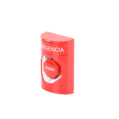 Botón de Emergencia, Texto en Español, Color Rojo, Acción Mantenida, Girar para Restablecer y LED Multicolor