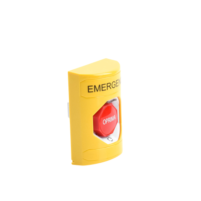Botón de Emergencia en Español, Color Amarillo, Acción Mantenida, Girar para Restablecer y LED Multicolor