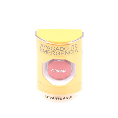 Botón de Apagado de Emergencia, Texto en Español, Tapa Protectora de Policarbonato Súper Resistente, Restablecimiento con Llave