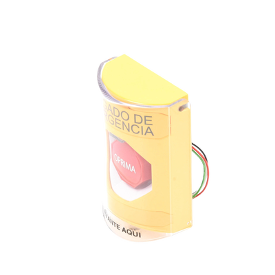 Botón de Apagado de Emergencia, Texto en Español, Tapa Protectora de Policarbonato Súper Resistente, Restablecimiento con Llave