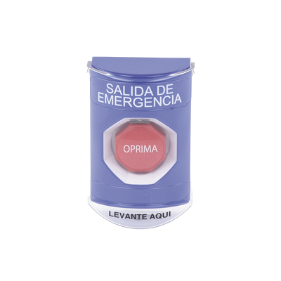 Botón de Salida de Emergencia, Texto en Español, Tapa Protectora de Policarbonato Súper Resistente, Restablecimiento con Llave