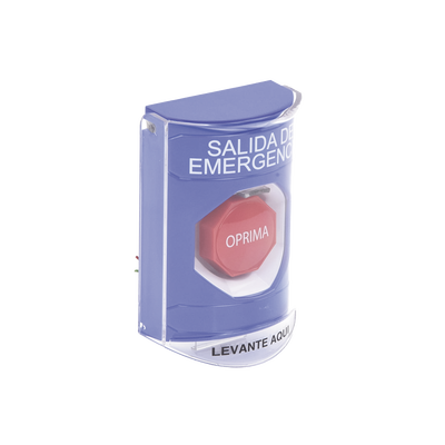 Botón de Salida de Emergencia, Texto en Español, Tapa Protectora de Policarbonato Súper Resistente, Restablecimiento con Llave