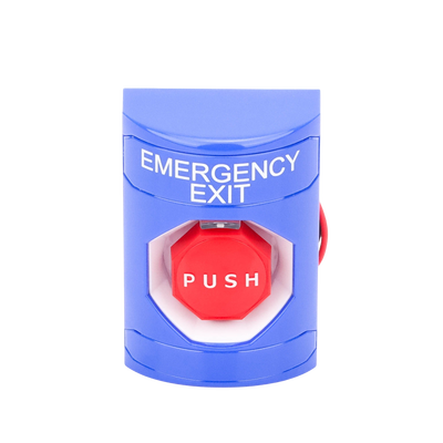 Botón De Salida De Emergencia Con Bocina De Advertencia Integrada, Interior/Exterior, Texto En Ingles, Tapa Protectora De Policarbonato Súper Resistente, Neumático