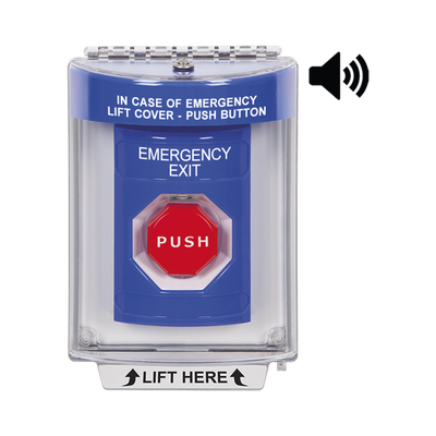Botón De Salida De Emergencia Con Bocina De Advertencia Integrada, Interior/Exterior, Texto En Ingles, Tapa Protectora De Policarbonato Súper Resistente, Neumático