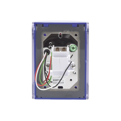 Botón Multipropósito, Color Azul, De Superficie, Con Tapa De Policarbonato, Con Bocina Pre Alarma, Para Interior, Llave Para Restablecer, Texto De Emergencia, Ingles