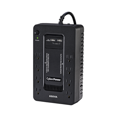 UPS de 650 VA/390 W, Topología Standby con Modo Ahorrador ECO, Entrada 120 Vca NEMA 5-15P, Con 8 Tomas NEMA 5-15R