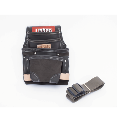 Estuche porta herramienta de piel aceitada con cinturón, con 10 bolsillos, medidas 24.1 x 31.8 cm.