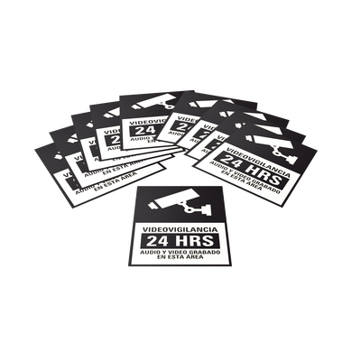 Etiquetas Adheribles Videovigilancia 24 Horas Color Blanco y Negro / Paquete con 10