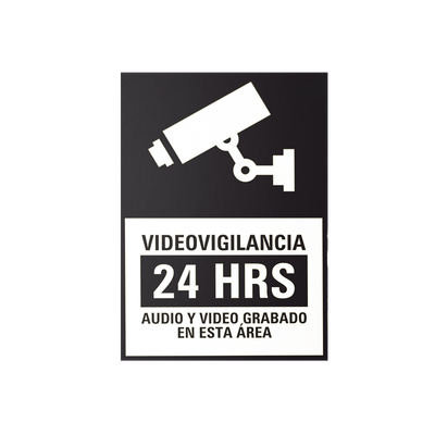 Etiquetas Adheribles Videovigilancia 24 Horas Color Blanco y Negro / Paquete con 10