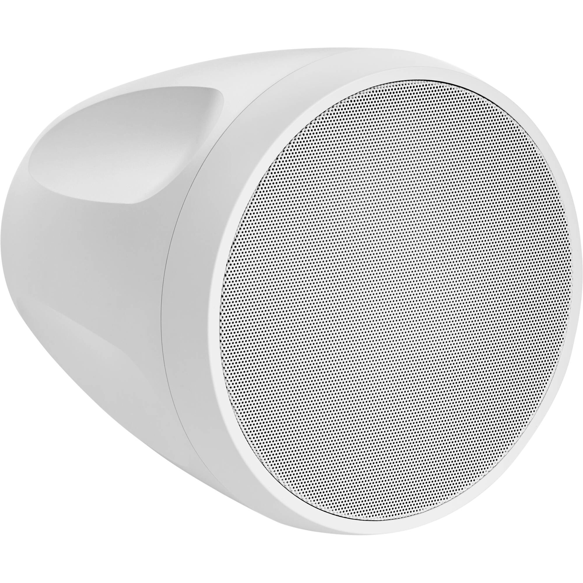 Altavoz colgante en red Shure MXN-6 color blanco, diseño minimalista con tecnología PoE y DSP integrado, ideal para techos abiertos en oficinas modernas y casas inteligentes.