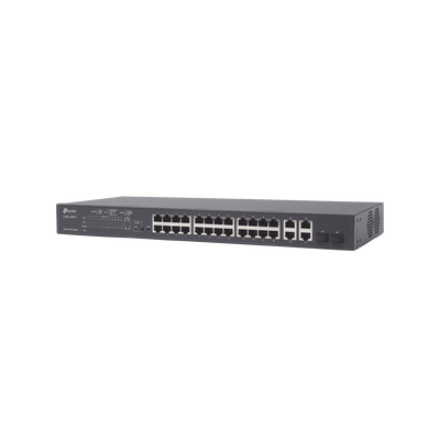 Smart Switch PoE+ administrable Capa 2, 24 puertos 10/100 Mbps, 4 puertos 10/100/1000 Mbps + 2 puertos SFP combo, 192 W