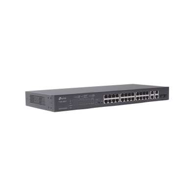 Smart Switch PoE+ administrable Capa 2, 24 puertos 10/100 Mbps, 4 puertos 10/100/1000 Mbps + 2 puertos SFP combo, 192 W