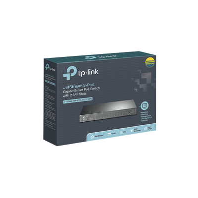 Switch PoE JetStream Administrable 8 puertos 10/100/1000 Mbps + 2 puertos SFP, 8 puertos PoE, 61W