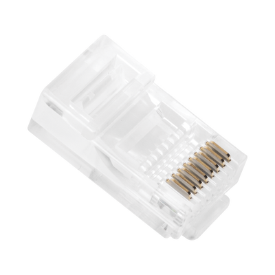 Bote con 100 Piezas de Plug Modular RJ45 Cat5e sin blindaje, chapado de oro a 30 micras para durabilidad extrema