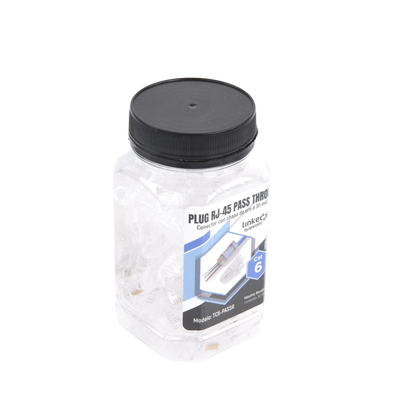 Bote con 50 Plugs Pass through RJ45 Cat6 sin blindaje, con alivio de tensión incluido, chapado de oro a 30 micras para durabilidad extrema