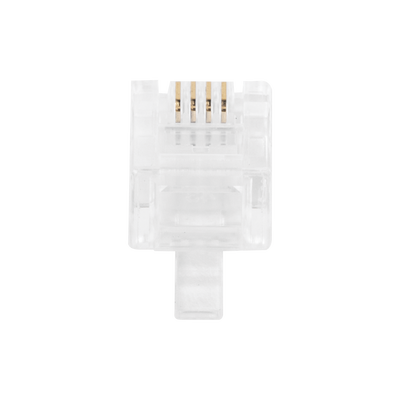 Bote con 100 piezas de plug modular tipo RJ11 de 4 contactos chapado de oro a 50 micras