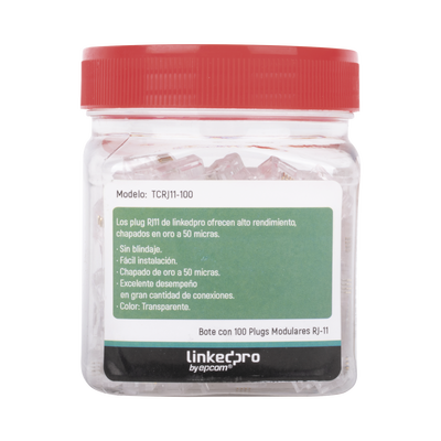 Bote con 100 piezas de plug modular tipo RJ11 de 4 contactos chapado de oro a 50 micras