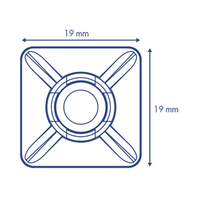 Base Autoadherible para Cinchos Práctica y Eficiente para la Organización y Fijación de Cables, Fabricada en Nylon Resistente y de Color Natural con una Medida de 19x19 mm, Paquete con 100 Piezas (4210-00001)