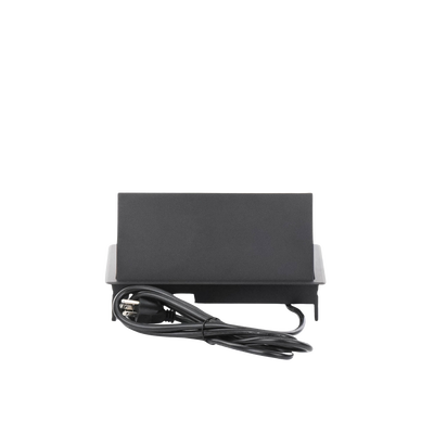 Caja Horizontal tipo Hub para escritorio color negro, con 1 Puerto HDMI Hembra-Hembra, 1 puerto RJ45 Cat6,  2 Puertos USB (Solo carga),  y 2 Contactos eléctricos universales