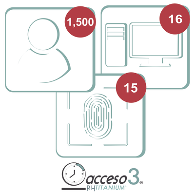 [BAJO PEDIDO] Licencia para software Acceso3 TITANIUM / 3 Años / 1500 Empleados / 16 reloj / 16 PC