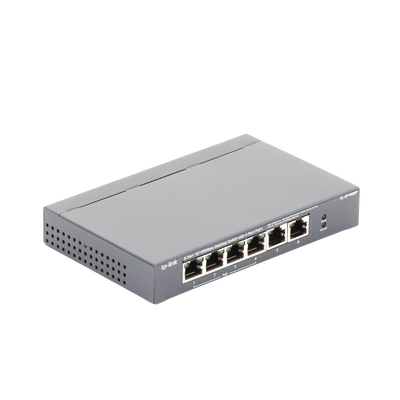 Switch PoE no Administrable de escritorio / 6 puertos 10/100 Mbps / 4 puertos PoE af/at / Presupuesto 67 W / Modo Extensor hasta 250 m / Calidad video prioritaria