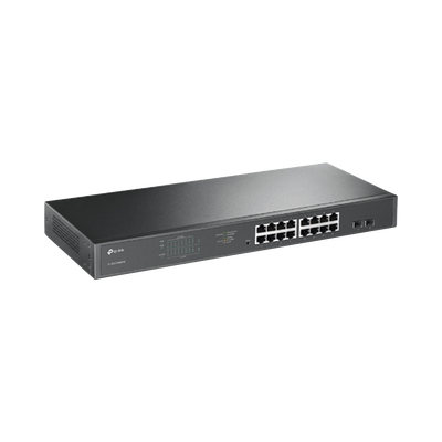 Switch JetStream de 16 puertos 10/100/1000Mbps y PoE af/at, 2 puertos SFP hasta 192W.