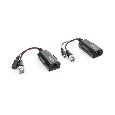 Kit de transceptores activos con conector para alimentación (12V/24Vcc/AC) TurboHD para aplicaciones de video por UTP Cat5e/6 en HD. Distancia de hasta 150 m en 4K