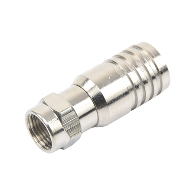 Conector F Macho en 75 Ohm, Plegable para Instalar en Cables Coaxiales RG-11, Cuerpo de Bronce-Niquelado/ Teflón.