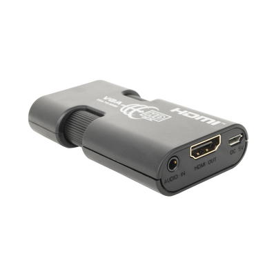 MINI Adaptador de VGA a HDMI /  Resolución 1920x1080 @ 60Hz / Jack de audio de 3.5mm / Soporta alimentacion  por Micro USB.