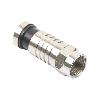 Conector F Macho de Compresión para cable RG-6, Cuerpo de Bronce Niquelado.