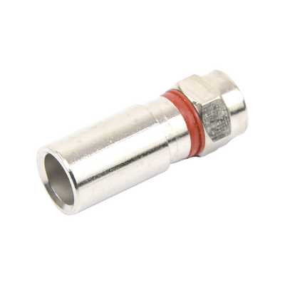 Conector F Macho de Compresión, Metálico para cable RG-6, Cuerpo de Bronce Niquelado.