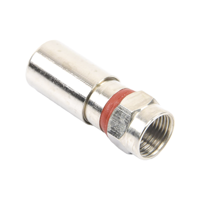 Conector F Macho de Compresión, Metálico para cable RG-6, Cuerpo de Bronce Niquelado.