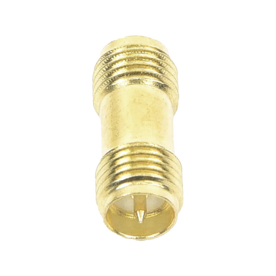 Adaptador Barril de SMA Hembra Inverso a SMA Hembra Inverso, Oro/ Oro/ Teflón.