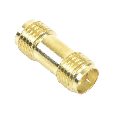 Adaptador Barril de SMA Hembra Inverso a SMA Hembra Inverso, Oro/ Oro/ Teflón.