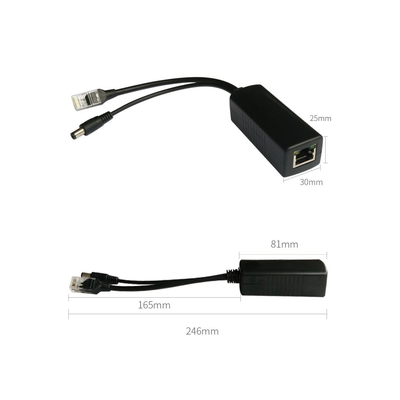 Cable divisor PoE pasivo de 48-55 Vcc @ 12 Vcc, 2 A. Aplicaciones como adaptar micrófonos en cámaras IP