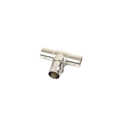Adaptador en T para 75 Ohm de triple conectores BNC Hembras, Níquel/ Oro/ Teflón.